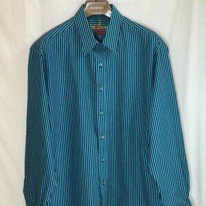 NWOT Robert Graham Men's 100% Cotton Striped Long Sleeve Shirt - Teal & Blue-2XL
